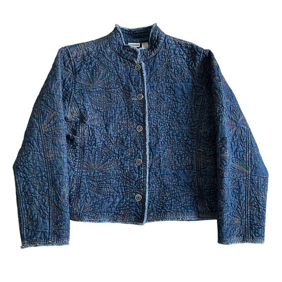 Chicos Womens Sz 2Y2K Blue Quilted Button-Up Embroidered Jacket - Picture 1 of 10